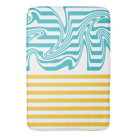 Streifen und Wirbel in Türkis und Gelb Badematte (Vorderseite Vertikal)