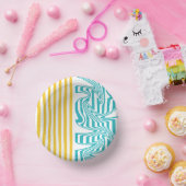 Streifen und Wirbel in Türkis und Gelb Pappteller (Party)