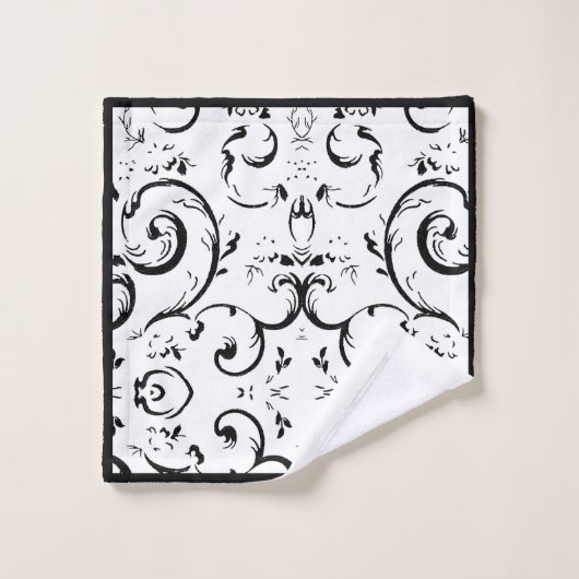 Streifen und Wirbel Schwarz und Weiß Badhandtuch Set (Waschlappen)