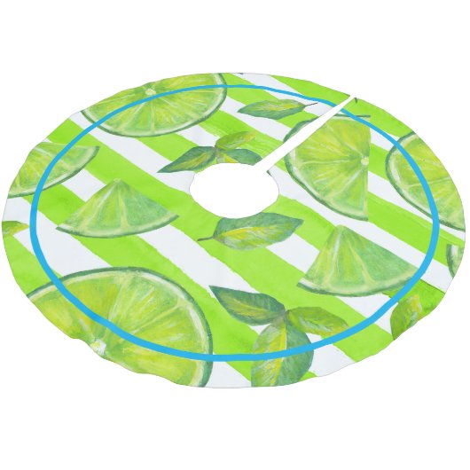 Streifen Wasserfarbe Limon & Neon Blau Polyester Weihnachtsbaumdecke (Schrägansicht)
