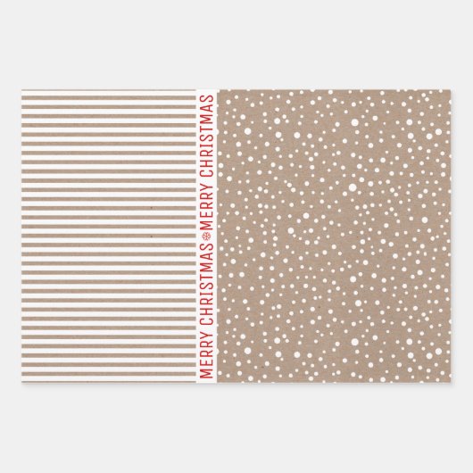 Streifen, Weihnachtsbäume, schneebraunes Kraftpapi Geschenkpapier Set (Vorderseite 2)