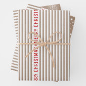 Streifen, Weihnachtsbäume, schneebraunes Kraftpapi Geschenkpapier Set (Beispiel)