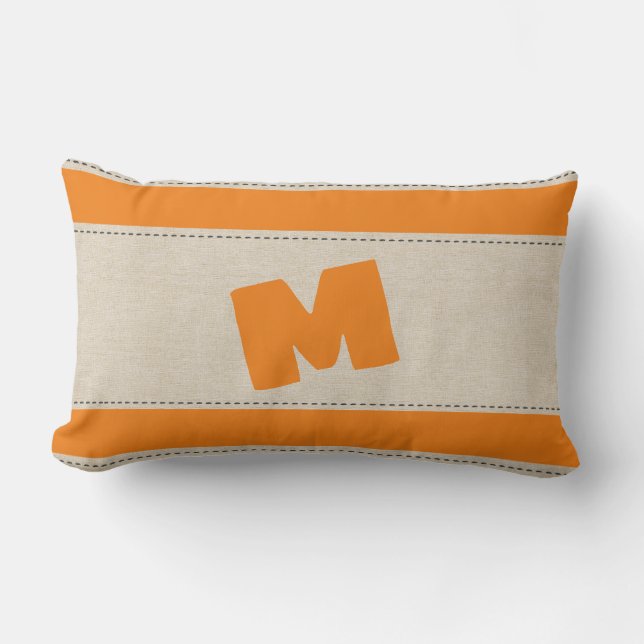 Streifen zum Aussehen von Leinen mit Monogramm-Kis Lendenkissen (Vorderseite)