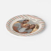 Streifenboho Ostern mit Foto und Name Pappteller (Schrägansicht)