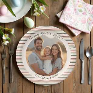Streifenboho Ostern mit Foto und Name Pappteller