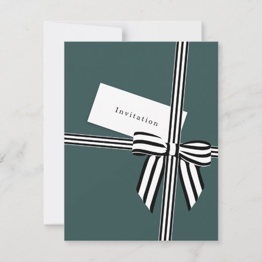 Streifenbow-Flacheinladungs-Karte grün Einladung (Vorderseite)