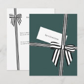 Streifenbow-Flacheinladungs-Karte grün Einladung (Vorne/Hinten)