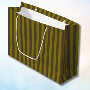 Streifendesign in Schokoladenbraun und Olivgrün Große Geschenktüte