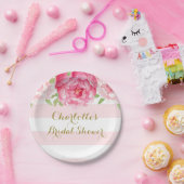 Streifenerröten rosa Watercolor-Brautparty-Platte Pappteller (Party)