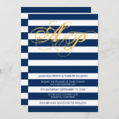 Streifenhochzeitseinladungsschablonen-Blaumarine Einladung (Vorne/Hinten)