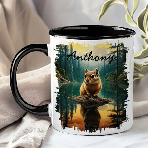 Streifenhörnchen auf Log Lake Reflection Tasse