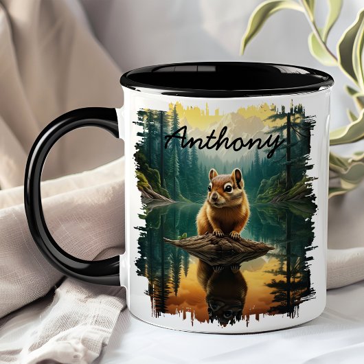 Streifenhörnchen auf Log Lake Reflection Tasse