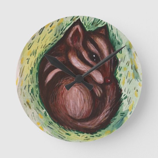 Streifenhörnchen im Frühling Runde Wanduhr (Vorderseite)