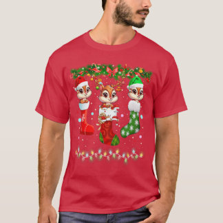 Streifenhörnchen in Weihnachts-Socken Lichtern Str T-Shirt