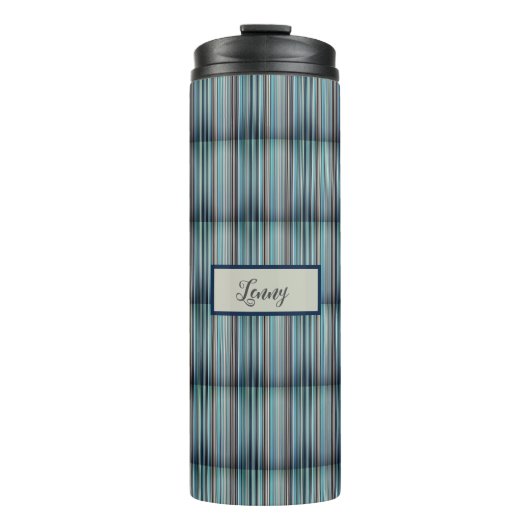 Streifenmuster blau grau thermosbecher (Vorderseite)