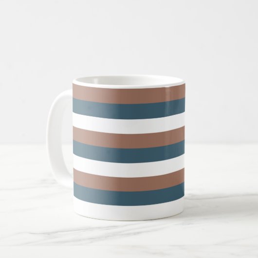 Streifenmuster braun Aquamarin weiß Kaffeetasse (Vorderseite Links)
