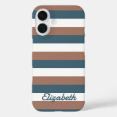 Streifenmuster braun Aquamarin Weiß personalisiere Case-Mate iPhone Hülle (Rückseite)