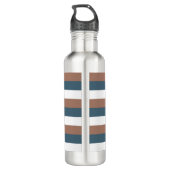 Streifenmuster braun Aquamarin Weiß personalisiere Edelstahlflasche (Rückseite)