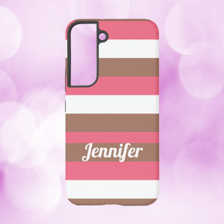 Streifenmuster Braun Rosa Weiß personalisieren Samsung Galaxy Hülle