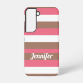 Streifenmuster Braun Rosa Weiß personalisieren Samsung Galaxy Hülle (Rückseite)