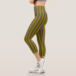 Streifenmuster in Schokoladenbraun und Olivgrün Capri Leggings