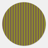 Streifenmuster in Schokoladenbraun und Olivgrün Runder Aufkleber (Vorderseite)