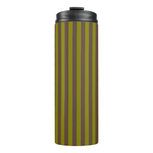 Streifenmuster in Schokoladenbraun und Olivgrün Thermosbecher (Vorderseite)