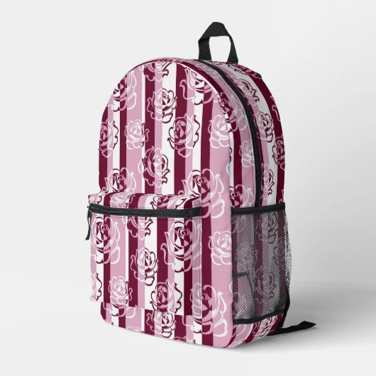 Streifenmuster mit Rose Bedruckter Rucksack (Rückseitige Ecke Rechts)