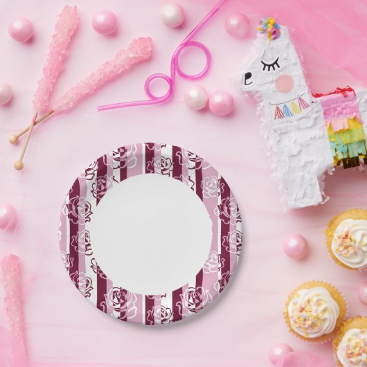 Streifenmuster mit Rose Pappteller (Party)