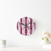 Streifenmuster mit Rose Runde Wanduhr (Zuhause)