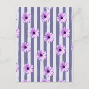 Streifenmuster mit violetten Gänseblümchen Postkarte