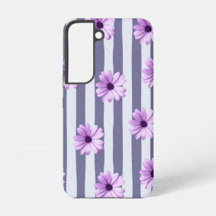 Streifenmuster mit violetten Gänseblümchen Samsung Galaxy Hülle
