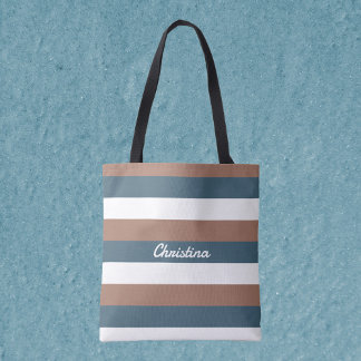 Streifenmuster personalisieren Aquamarin-braunes W Tasche