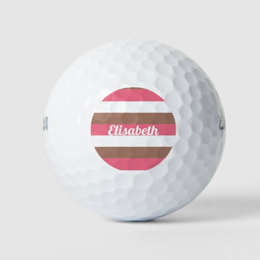 Streifenmuster Pink Brown White Personalize Golfball (Vorderseite)