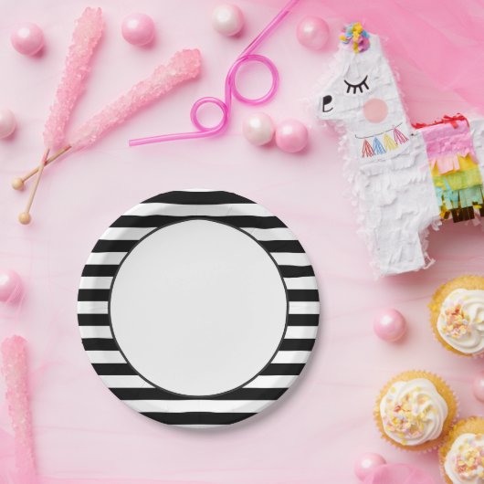 Streifenmuster | Schwarz und Weiß Pappteller (Party)
