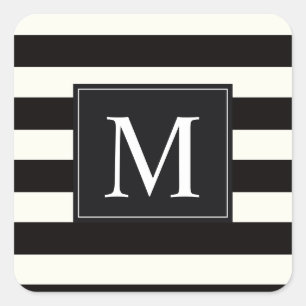 Streifenmutiger Schwarzweiss-Monogrammstreifen Quadratischer Aufkleber
