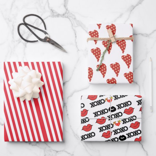 Streifenpapier Blätter Valentine Stripe Herzen Xo (Vorderseite)