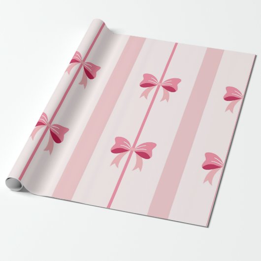 Streifenpink Bow Delight Geschenkpapier (Ungerollt)