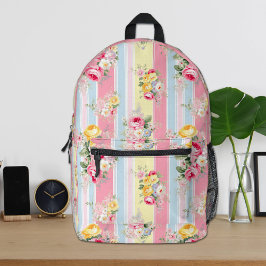 Streifenrosa Blumenbecher Bedruckter Rucksack