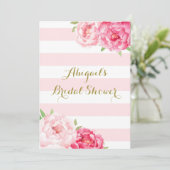 Streifenrosa Watercolor-Blumen-Brautparty Einladung (Stehend Vorderseite)