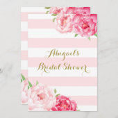 Streifenrosa Watercolor-Blumen-Brautparty Einladung (Vorne/Hinten)