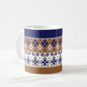 Streifenskandinavisches Muster braun blau Kaffeetasse