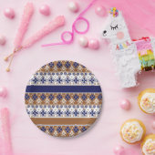 Streifenskandinavisches Muster braun blau Pappteller (Party)