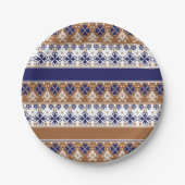 Streifenskandinavisches Muster braun blau Pappteller (Vorderseite)