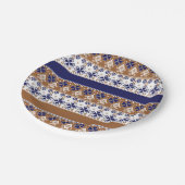 Streifenskandinavisches Muster braun blau Pappteller (Schrägansicht)