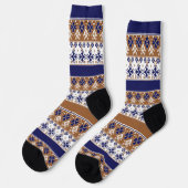 Streifenskandinavisches Muster braun blau Socken (Linkes Detail)