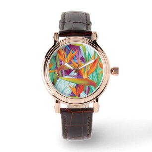 Strelitzia-Muster Armbanduhr