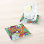 Strelitzia-Muster Glasuntersetzer (Schrägansicht)