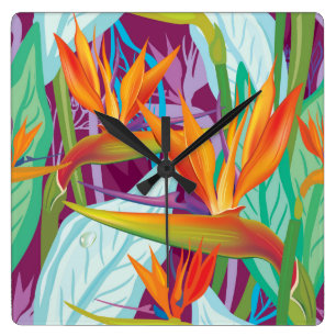 Strelitzia-Muster Quadratische Wanduhr