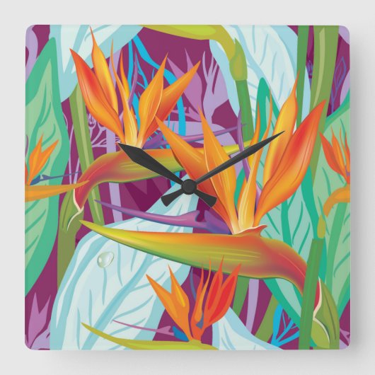 Strelitzia Pattern Quadratische Wanduhr (Vorderseite)